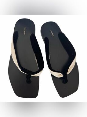 THE ROW
Swan Velvet Square-Toe Thong Sandals / Size 38 /
